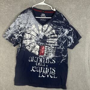 Akademiks Shirt Mens 3XL V-Neck Muscle Fit Graphic Allover Streetwear AKDMKS